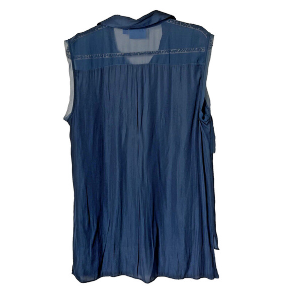 Simply Vera Vera Wang Sleeveless Blouse, Hi-Lo Hem, Sheer Accents-XL, Cadet Blue - Picture 6 of 13